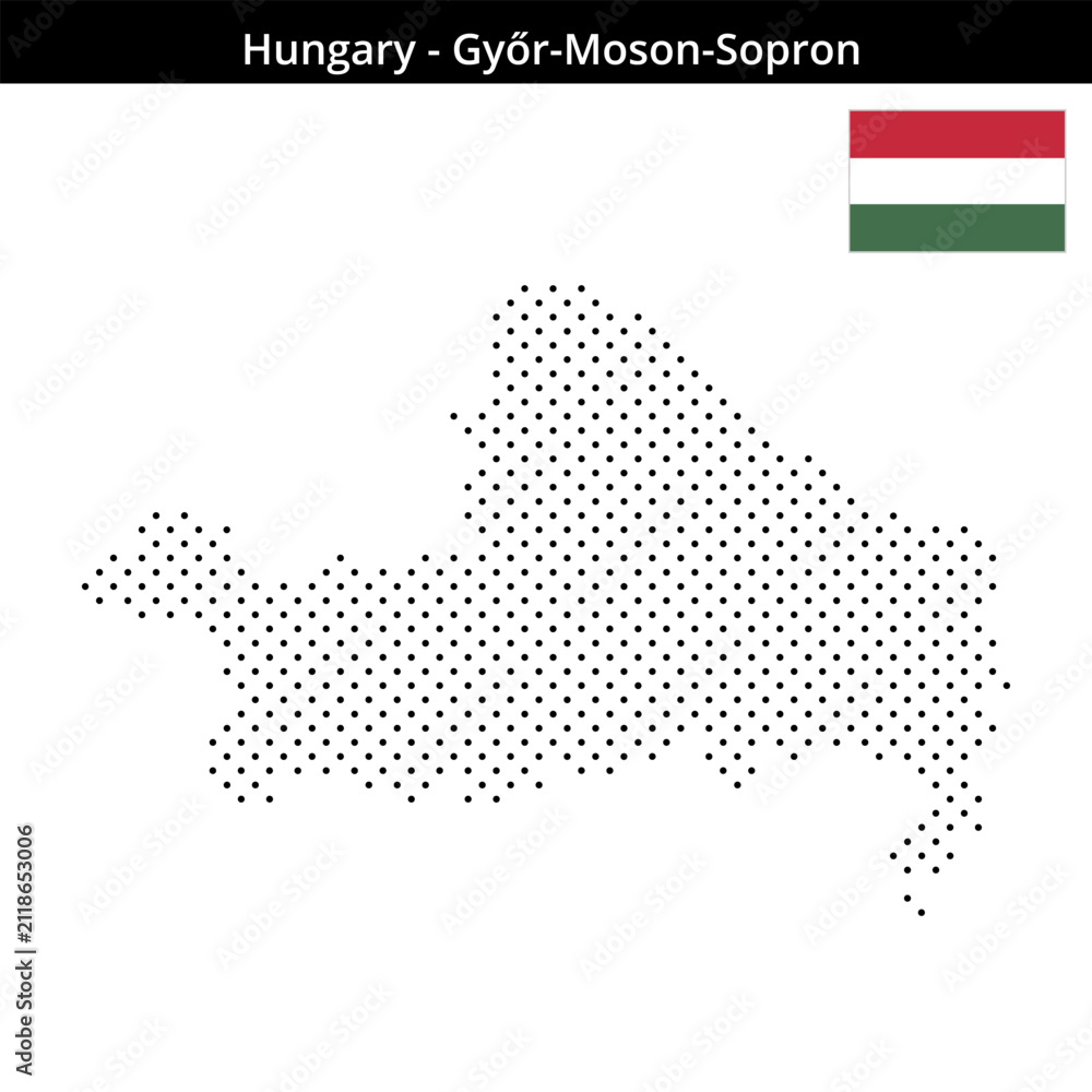 Fototapeta premium Map of Hungary region Győr-Moson-Sopron in small cross shaped dots