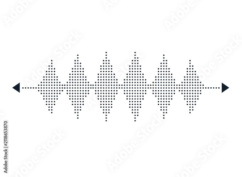 Abstract sound wave made of small dark dots and geometric diamond shapes