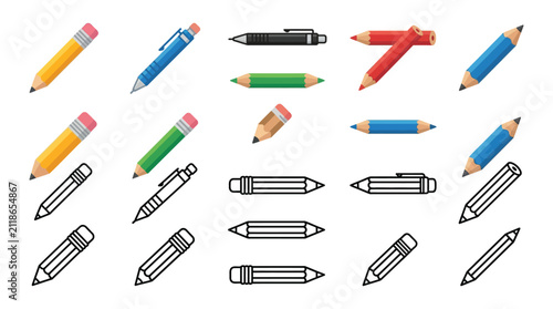 Photography Colored Pencils And Pens Vector Illustration On White Background