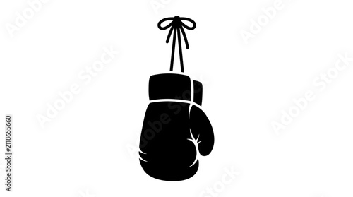 Hanging boxing glove silhouette sport equipment icon.