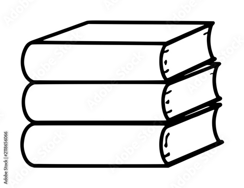 Obraz na plátně Hand-drawn black and white vector illustration of a stack of three closed books