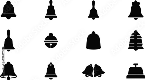 Obraz na płótnie Set of bell icons, vector illustration of different types of bells