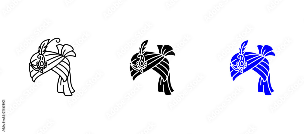 Fototapeta premium Wedding Turban Line Art Icon – Royal Pagri, Dulha Safa, Groom Accessories Symbol