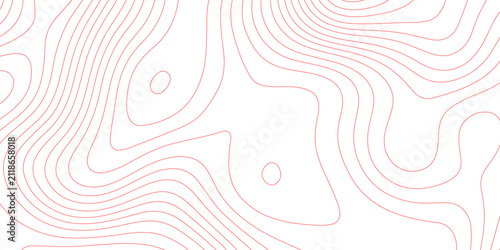 Bild auf Leinwand Topographic map line background abstracts red contour lines vector pattern, topographic land elevation geography grid outline mountain relief surface terrain height map design element