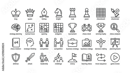 Foto Comprehensive collection of chess game pieces tactical moves and business strate