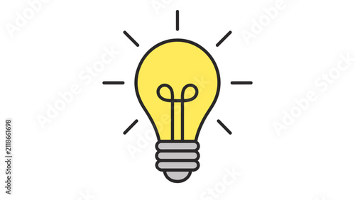 Glowing light bulb outline icon with rays