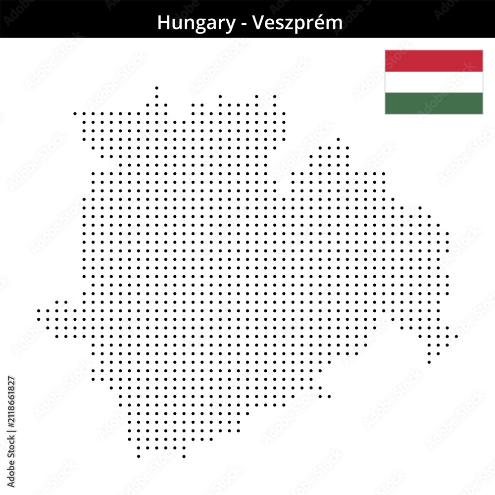 Fototapeta premium Map of Hungary region Veszprém in small size dots