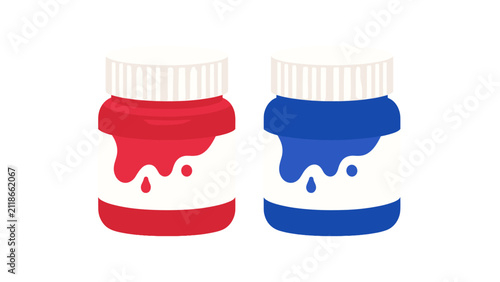 Red and blue paint jars with white lids vector illustration