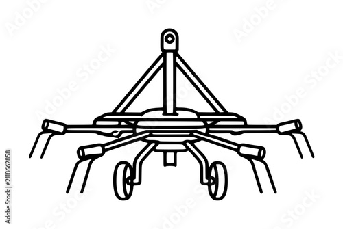 Konstfotografi Hand-drawn black outline vector icon of a rotary hay tedder farm implement with