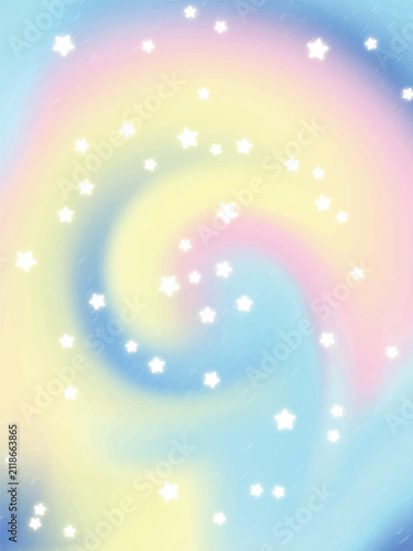 Dreamy pastel swirl vector background with glowing sparkling stars and rainbow gradient effect