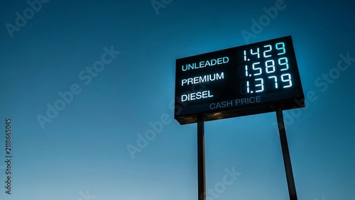 Fuel price sign showing unleaded premium and diesel rates at a gas station