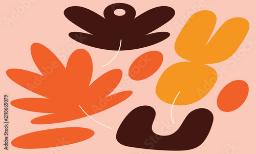 Autumn Leaves in Stylized Illustration with Warm Colors and Abstract Shapes Featuring Fall, Nature, Design with Art and Creative