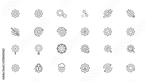 Foto Collection of various gear and tool icons with different functions and symbols