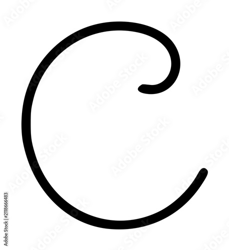 Hand traced lowercase letter c vector icon, minimalist black alphabet glyph with elegant curved stroke on transparent background, clean line typography illustration
