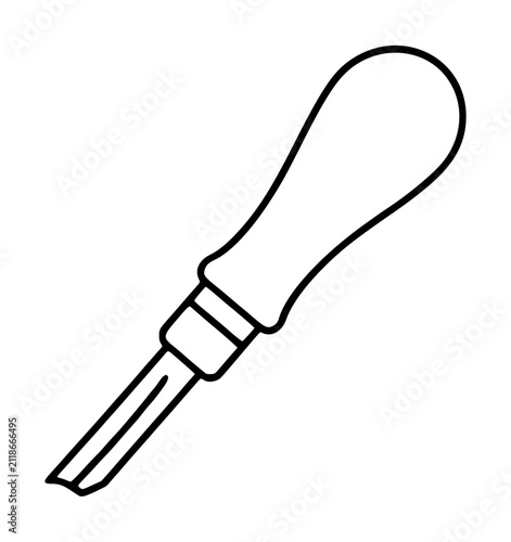 Картината върху платно Hand-traced linocut printmaking chisel tool vector icon, black contour illustrat