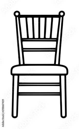 Hand-drawn black and white vector illustration of a classic Chiavari party chair with vertical back spindles, perfect for wedding and event design graphics and decoration projects