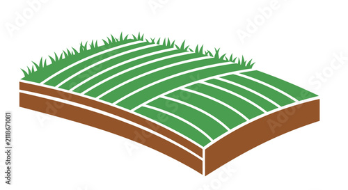 Картината върху платно A cross section view of a green grassy field with soil layers underneath