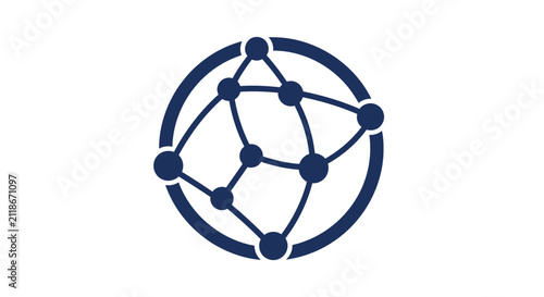 A dark blue abstract icon representing a global network connection