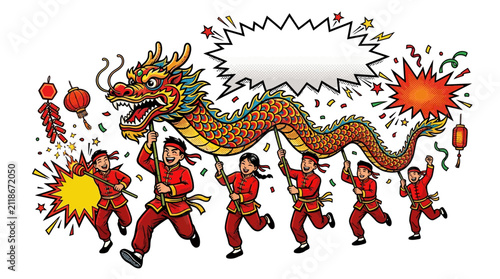 Chinese Dragon Dance Celebration, Traditional Festive Performance, Community Event