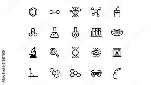 Cuadro en lienzo Collection of scientific and chemistry icons isolated on transparent background