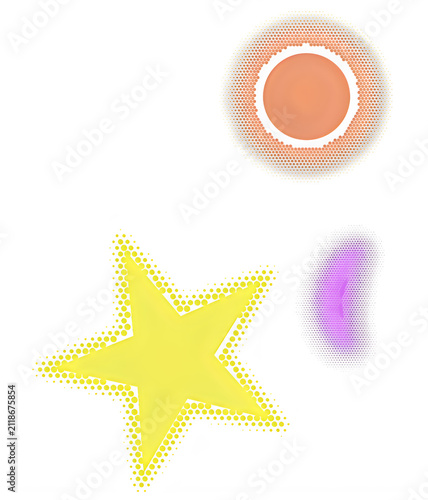 Cute yellow star orange sun and purple shape graphic icons set