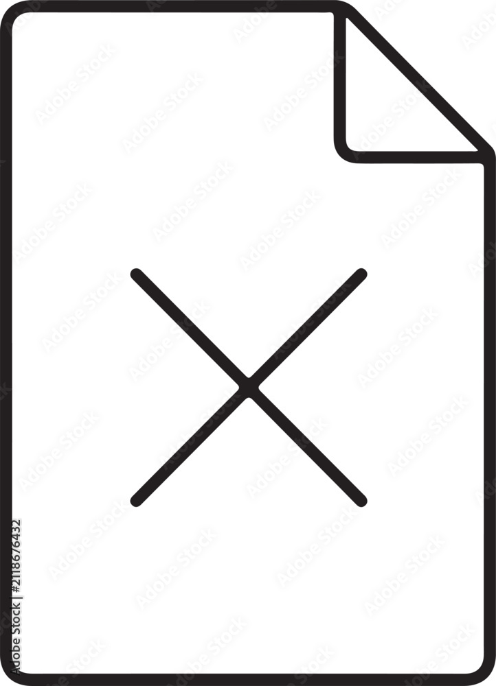 Obraz premium Minimalist outline icon representing a document file with a large cross mark indicating deletion or error