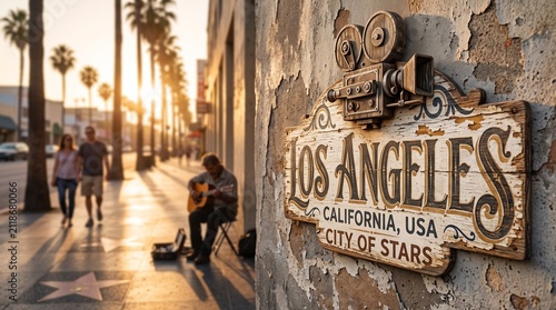 Los Angeles Hollywood Street Sign with Movie Camera
