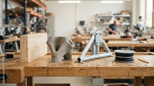 Structural engineering materials and components with mass timber panel, 3d printed concrete node, steel truss joint, and vibration isolator