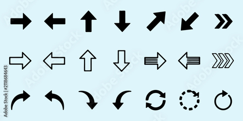 Black and white vector arrow icon set for web navigation and interface design.
