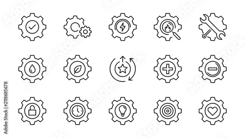 Bild auf Leinwand Collection of gear shaped icons with various symbols representing different conc
