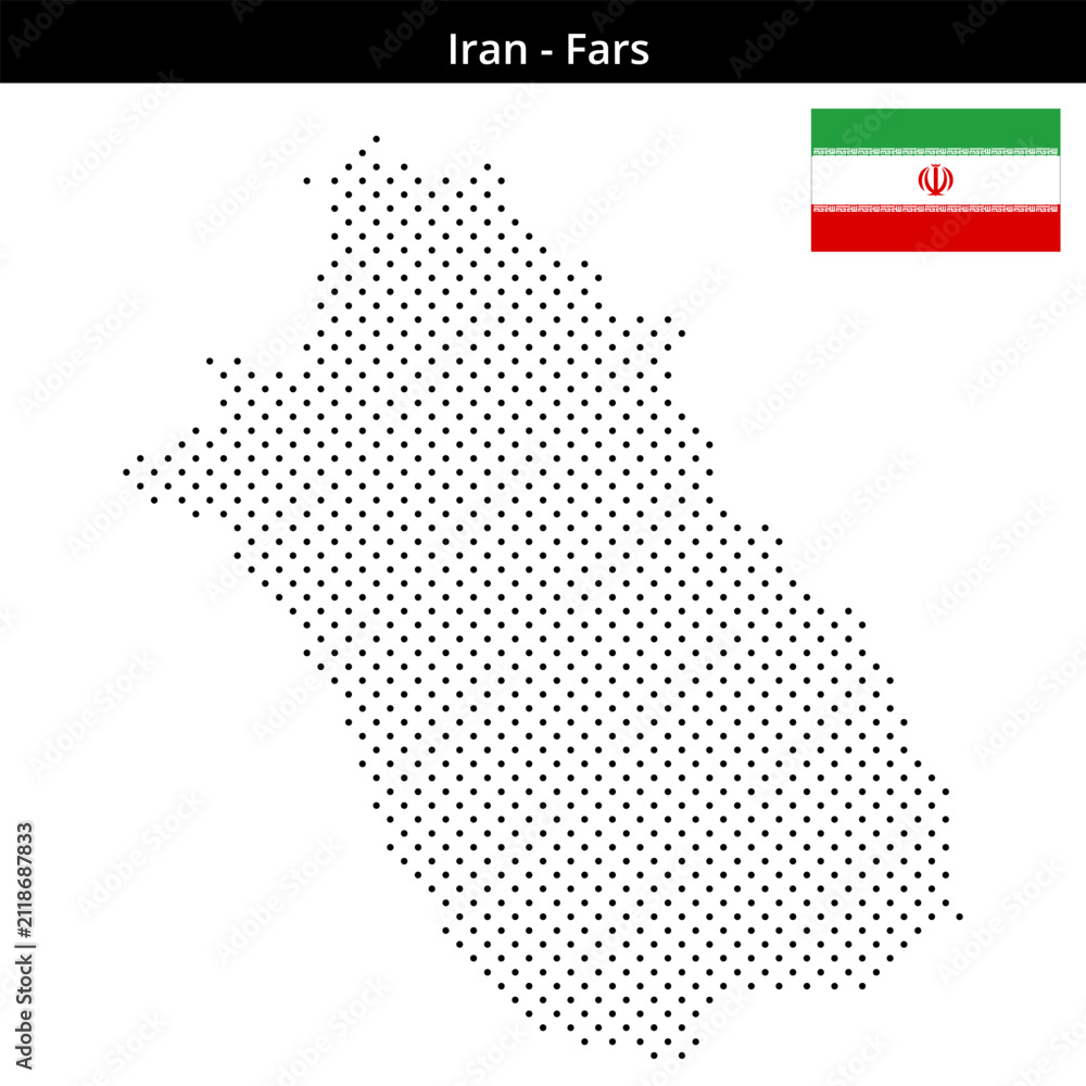 Fototapeta premium Map of Iran region Fars in small cross shaped dots
