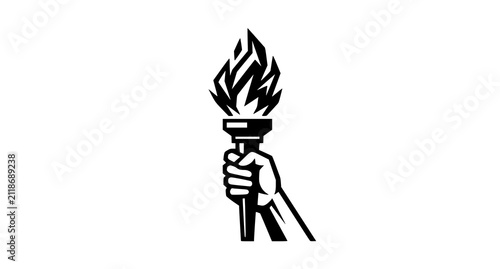 Bild auf Leinwand A black and white vector illustration of a human hand holding a burning torch hi