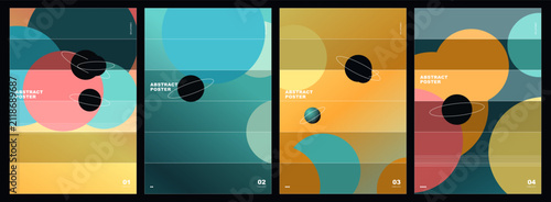 Vibrant abstract poster set with colorful planets with set four abstract posters background multicolor gradient template resource graphic design cosmos space art