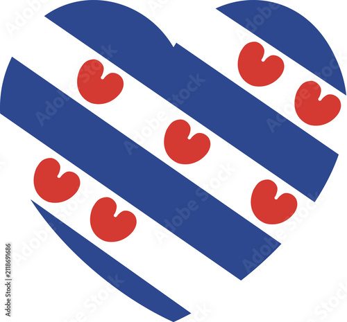 Province of Netherlands Friesland flag heart button, badge. Friesland flag icon, sticker in heart shape. National symbol, flag heart shaped of region Friesland sign.