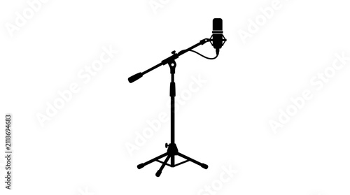 Microphone with stand silhouette on a white background