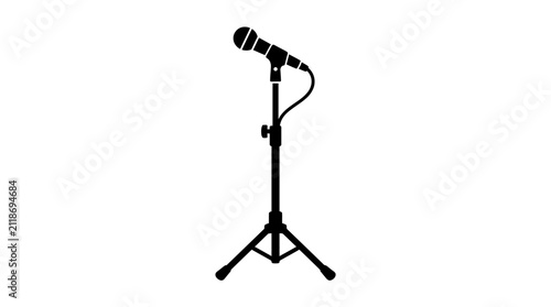 Microphone with stand silhouette on a white background