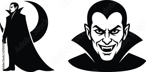фотографія Vampire dracula vector illustration set with crescent moon and fanged face