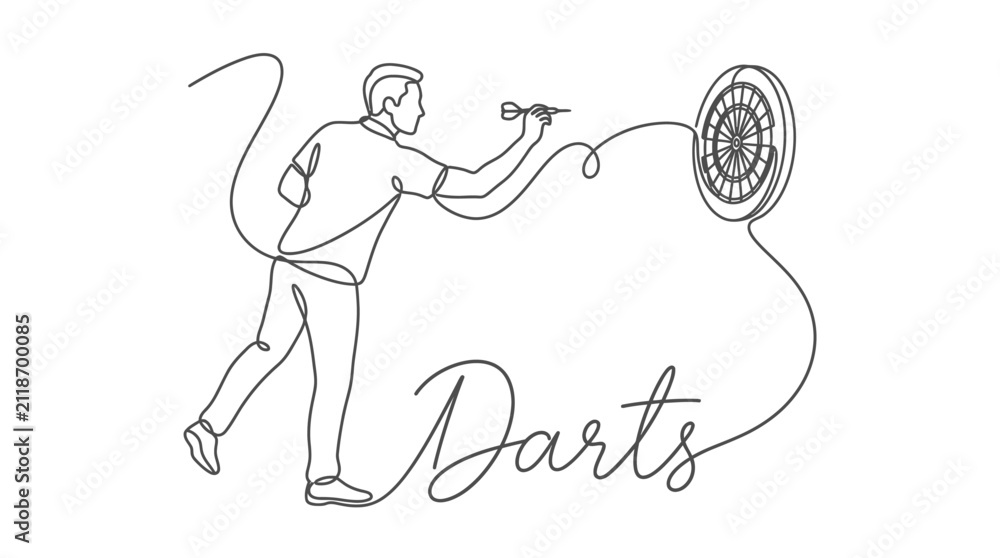 Obraz premium Creative and minimalist illustration of a person playing darts with a continuous line drawing style