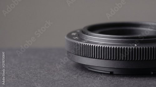 Close-up of a Manual Focus Camera Lens Ring