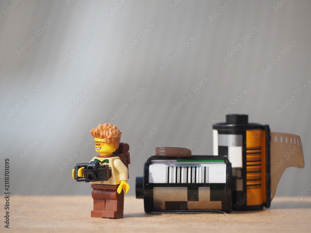 Fototapeta premium Indonesia - November 23, 2019 : Mini toy of action figure at outdoor with blurred background. Toy photography concept.