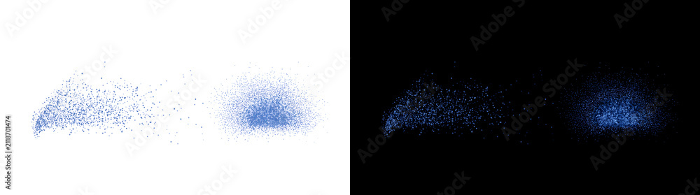 Fototapeta premium Blue glitter dust bursting in a scattered particle spray with glowing specks ideal for festive celebration design available in PNG, Transparent and Black Background Versions
