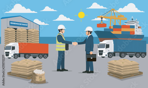 Business industry export and import transaction contract rice background