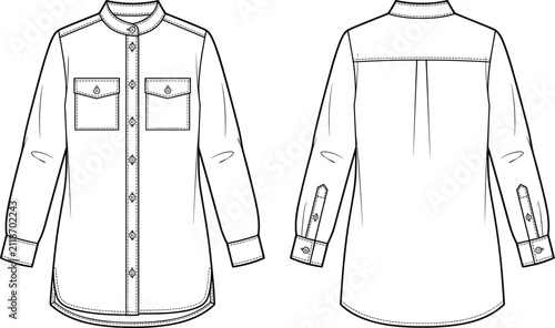 Foto Technical fashion flat sketch vector illustration of a women long sleeve tunic s