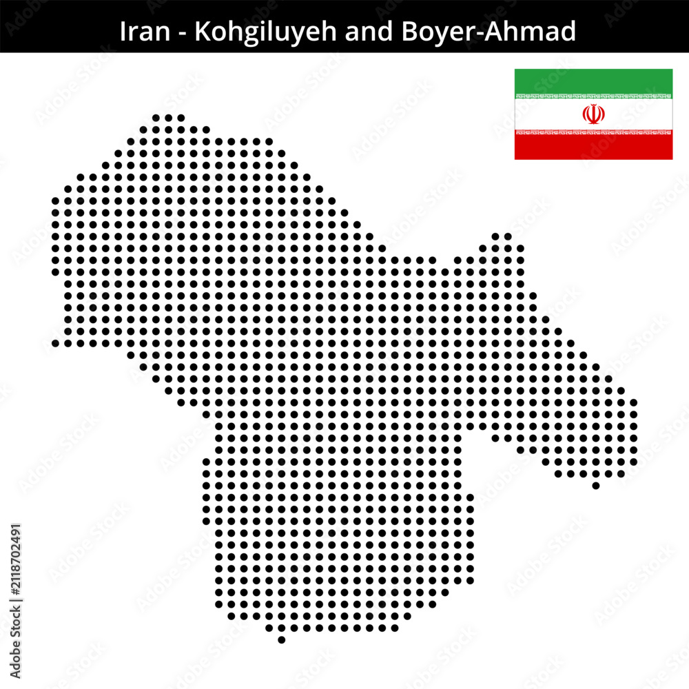 Fototapeta premium Map of Iran region Kohgiluyeh-and-Boyer-Ahmad in medium size dots