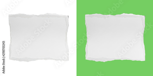 Torn white paper sheets on green background