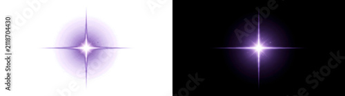 Bild auf Leinwand Star sparkle glowing in purple light with a cross shaped ray offering PNG, Trans