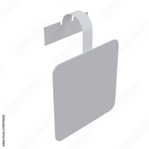 Blank white plastic shelf wobbler hanging mockup with curved bracket isolated on background. Realistic 3D of a shelf talker for sales promotion, price tags, logo presentation and supermarket ads.