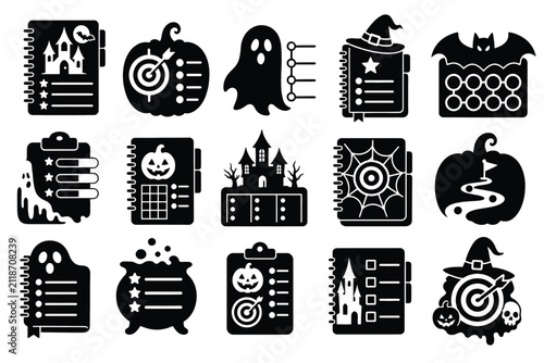 Set of halloween themed planner and checklist icons