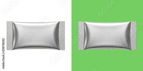 Blank silver pouch mockup and green background