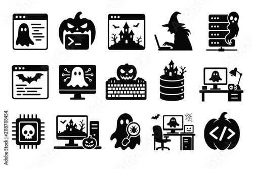 Set of halloween technology and computer icons, vector illustrations